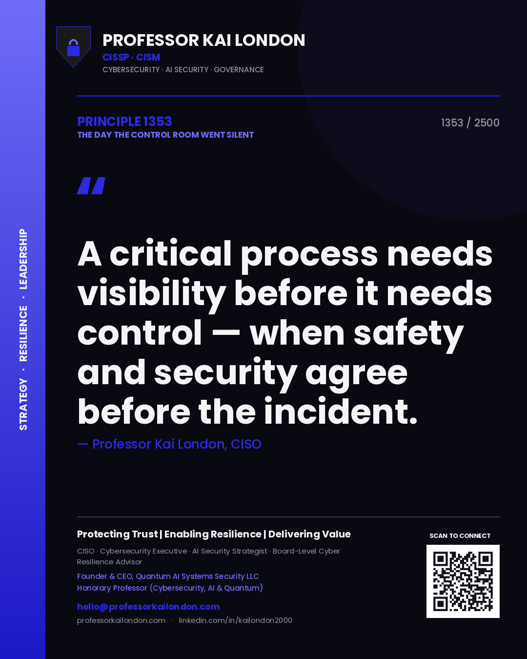 Professor Kai London principle 1353: A critical process needs visibility before it needs control — when safety and security agree before the incident.