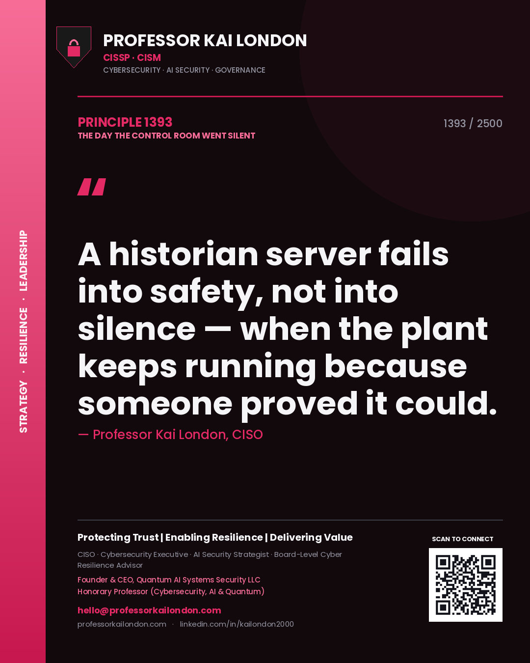Professor Kai London principle 1393: A historian server fails into safety, not into silence — when the plant keeps running because someone proved it could.