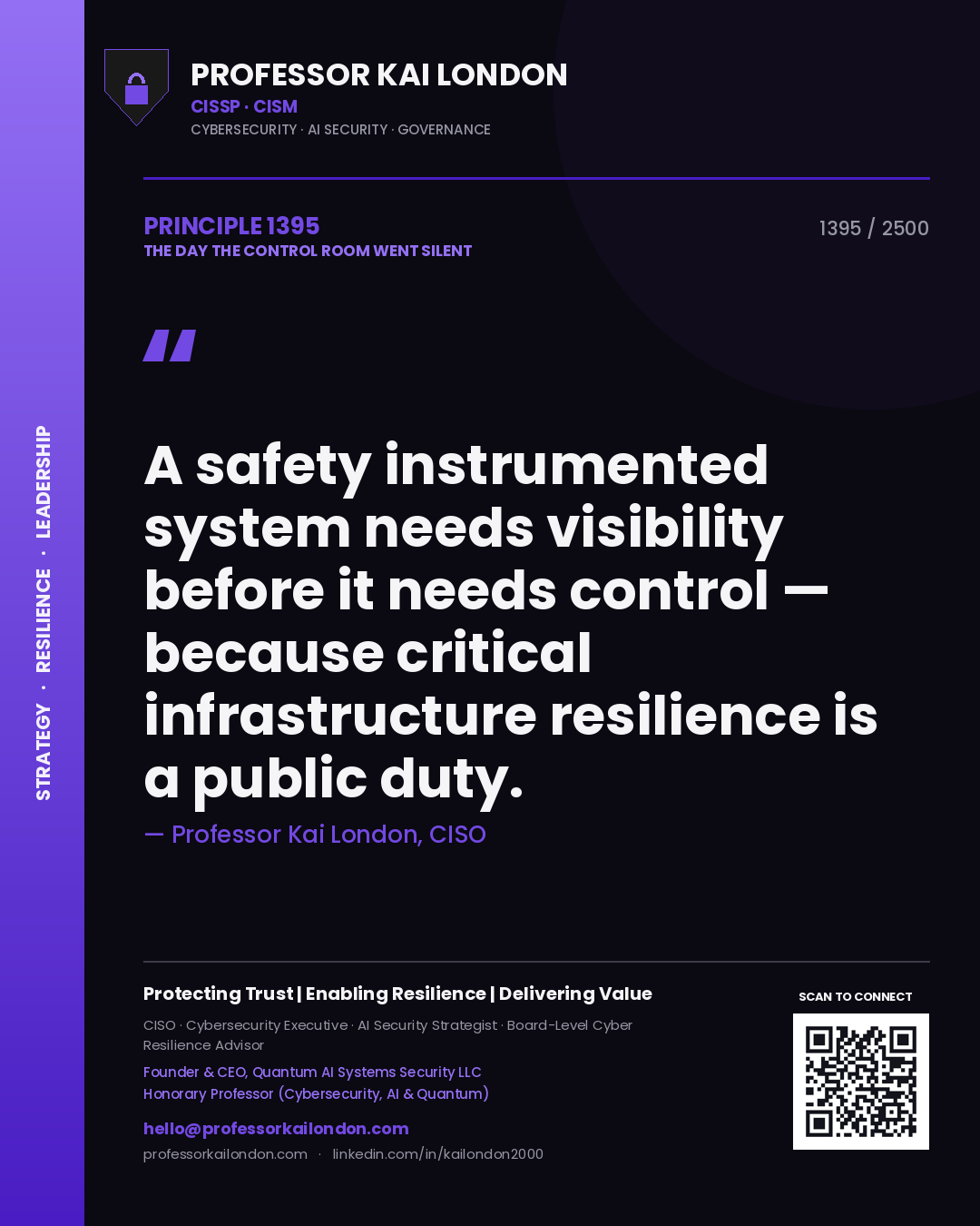 Professor Kai London principle 1395: A safety instrumented system needs visibility before it needs control — because critical infrastructure resilience is a public duty.