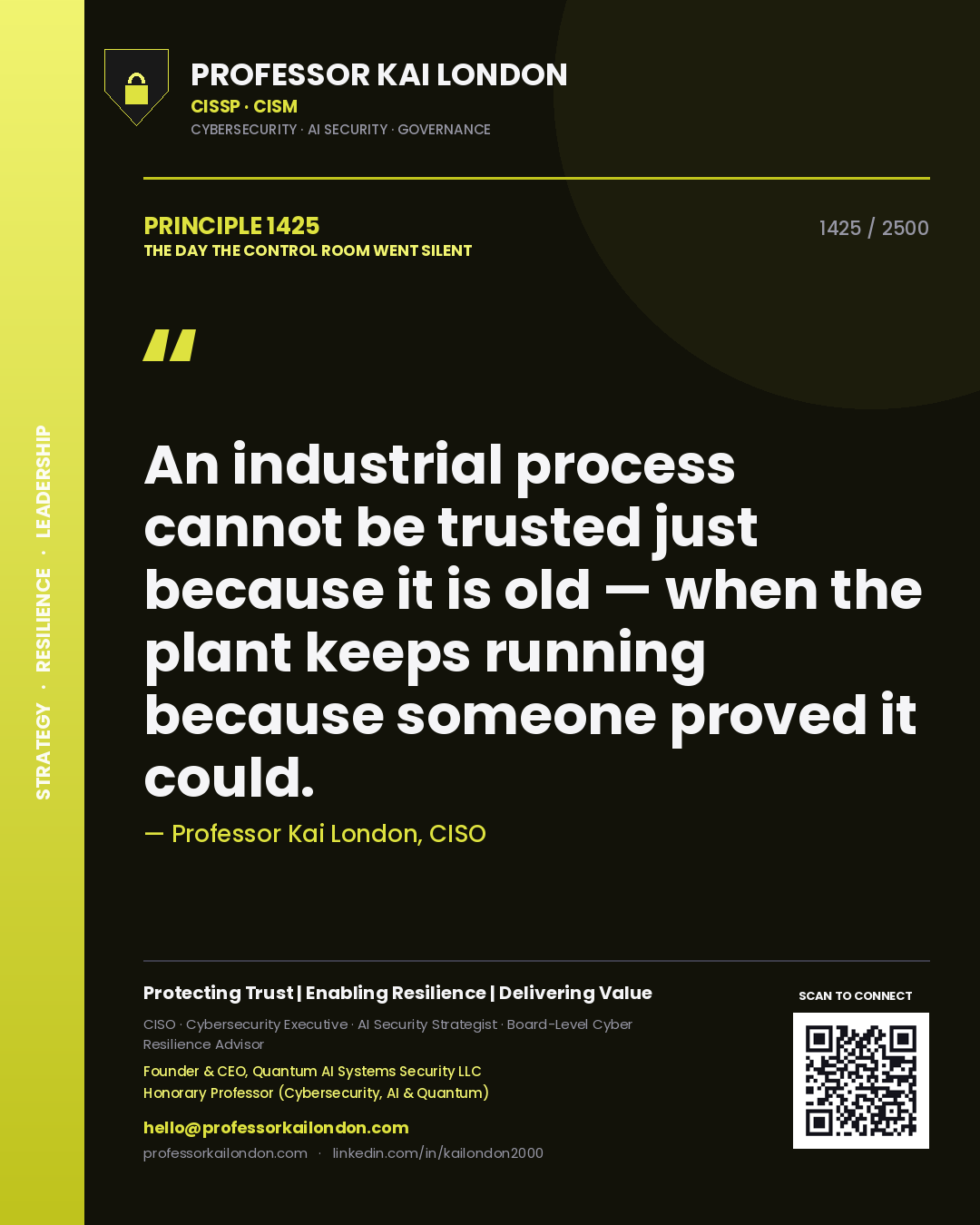 Professor Kai London principle 1425: An industrial process cannot be trusted just because it is old — when the plant keeps running because someone proved it could.