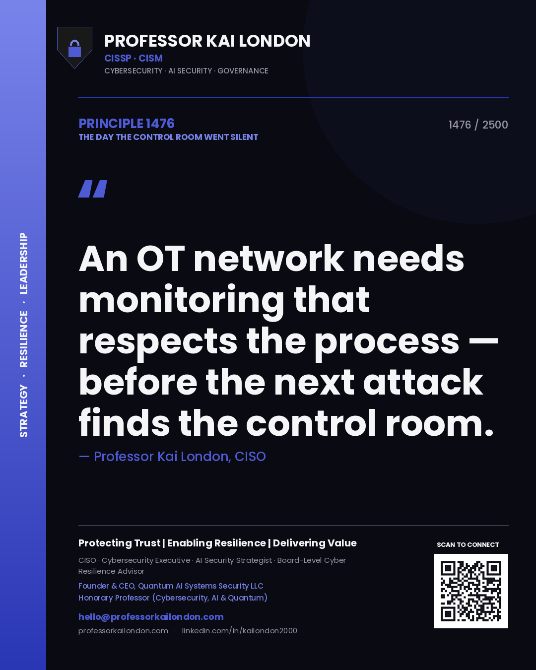 Professor Kai London principle 1476: An OT network needs monitoring that respects the process — before the next attack finds the control room.