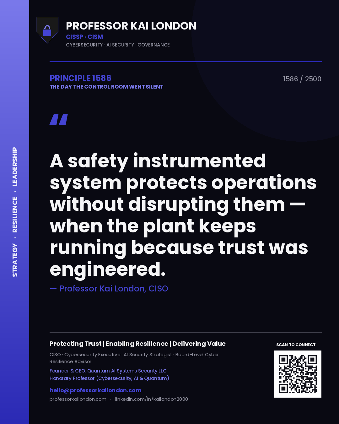 Professor Kai London principle 1586: A safety instrumented system protects operations without disrupting them — when the plant keeps running because trust was engineered.
