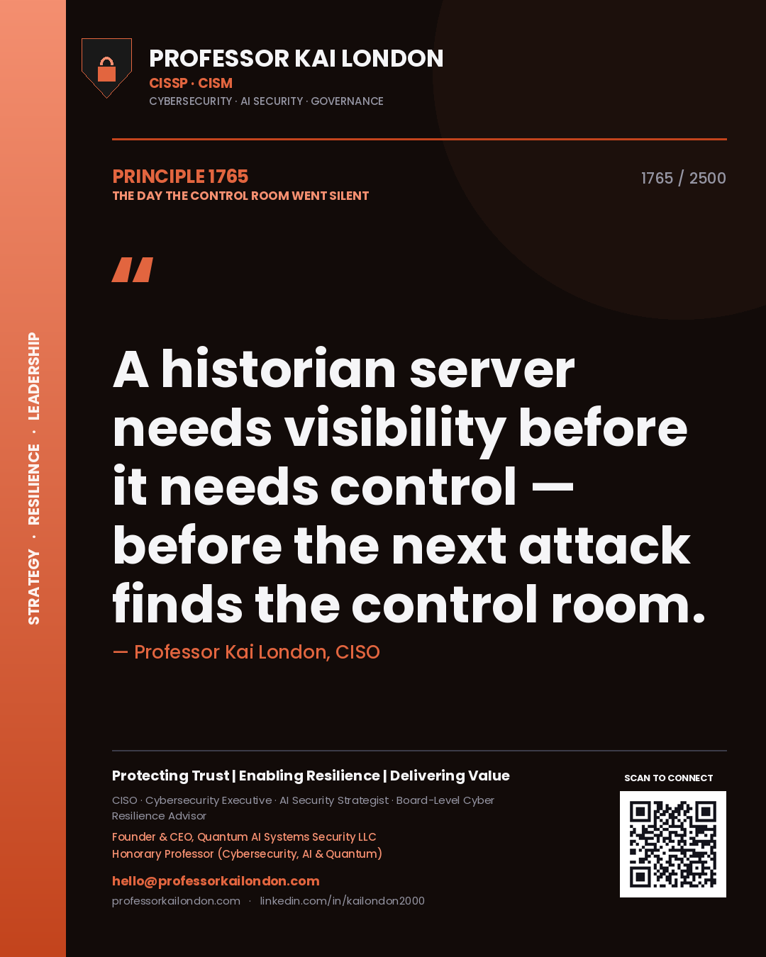 Professor Kai London principle 1765: A historian server needs visibility before it needs control — before the next attack finds the control room.