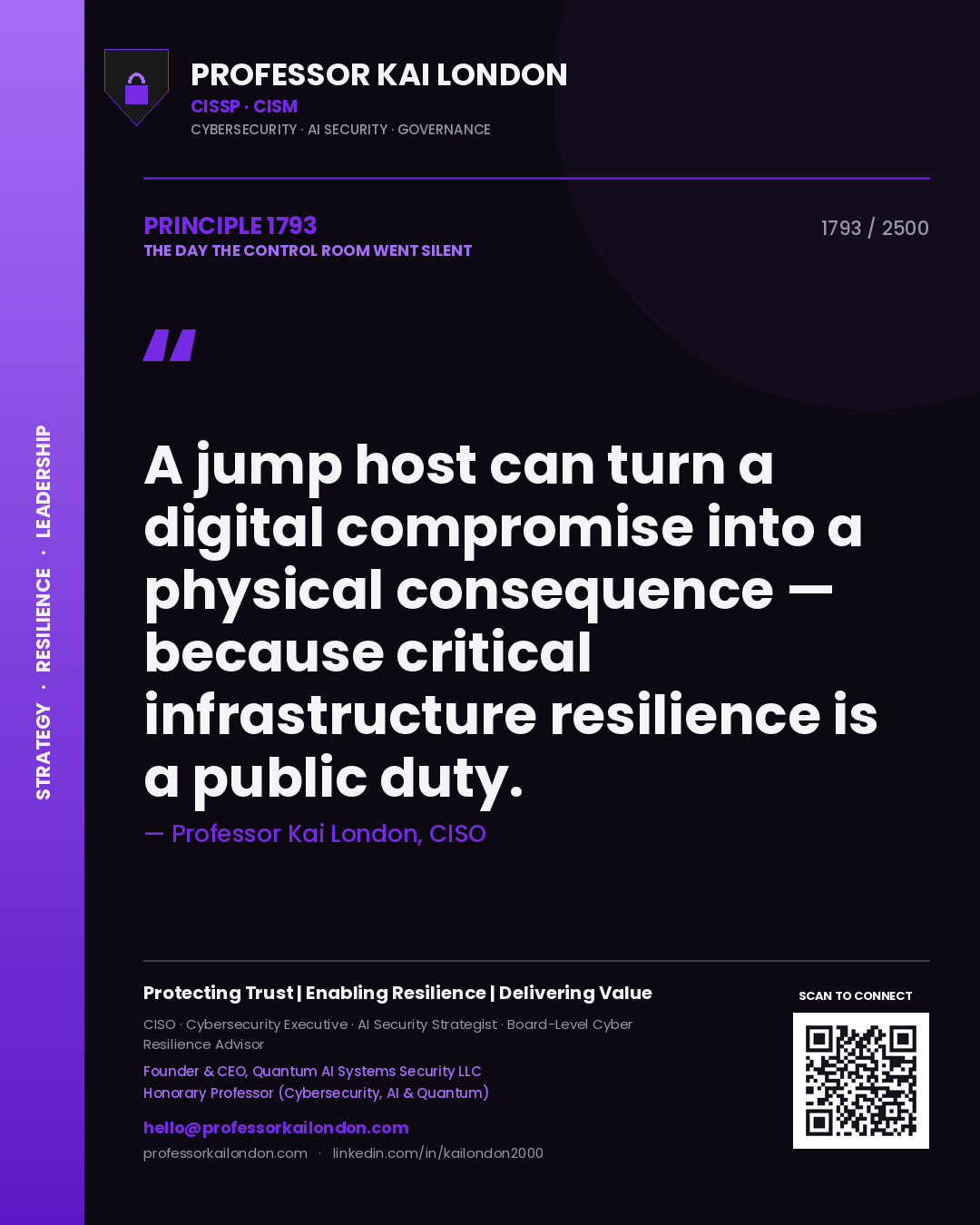 Professor Kai London principle 1793: A jump host can turn a digital compromise into a physical consequence — because critical infrastructure resilience is a public duty.