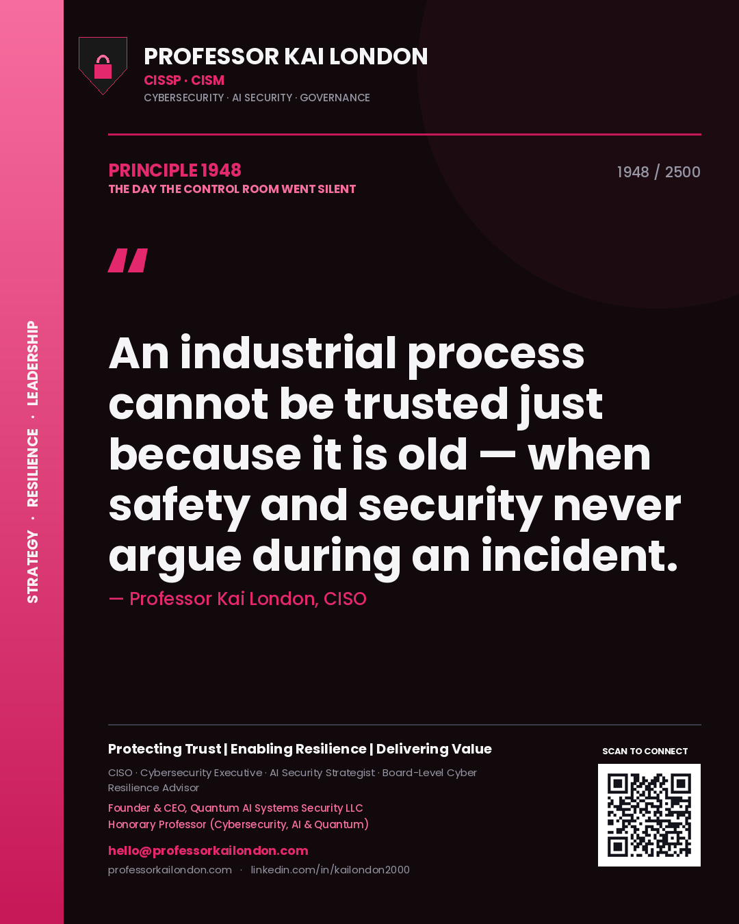 Professor Kai London principle 1948: An industrial process cannot be trusted just because it is old — when safety and security never argue during an incident.