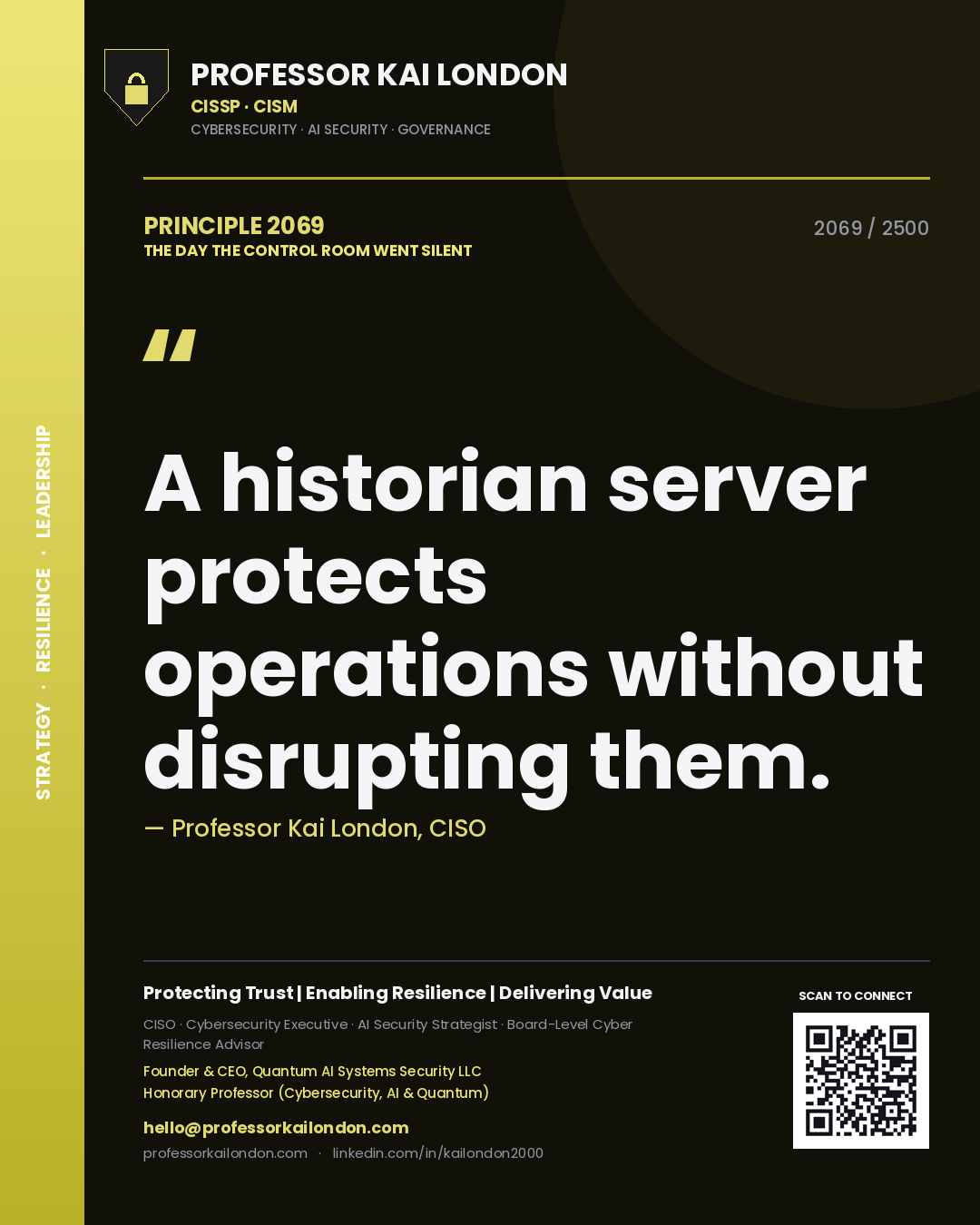 Professor Kai London principle 2069: A historian server protects operations without disrupting them.