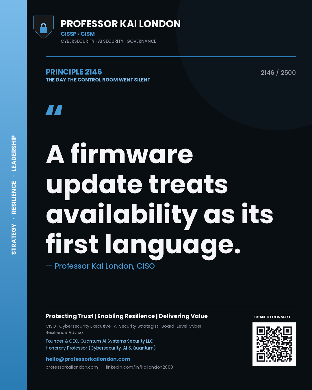 Professor Kai London principle 2146: A firmware update treats availability as its first language.