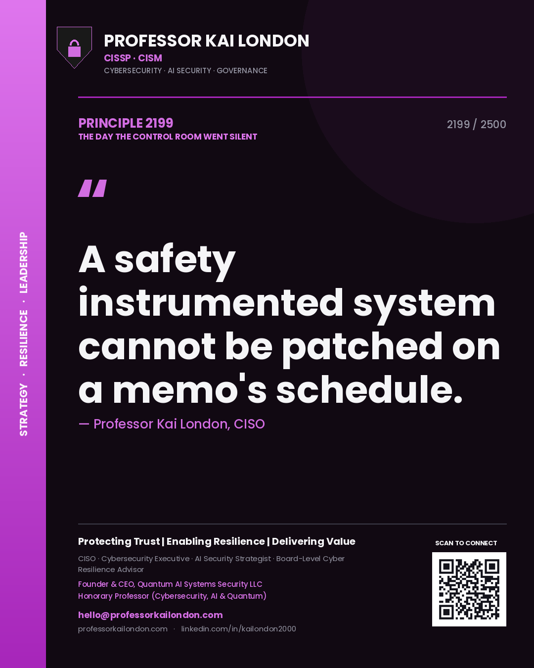 Professor Kai London principle 2199: A safety instrumented system cannot be patched on a memo's schedule.