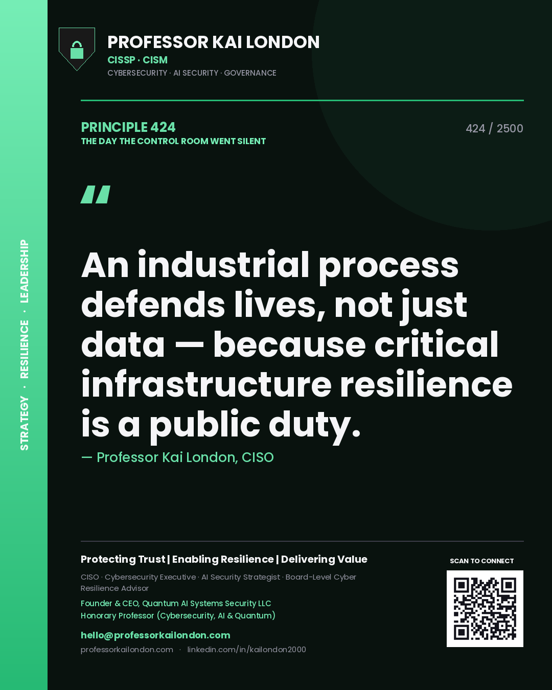 Professor Kai London principle 424: An industrial process defends lives, not just data — because critical infrastructure resilience is a public duty.