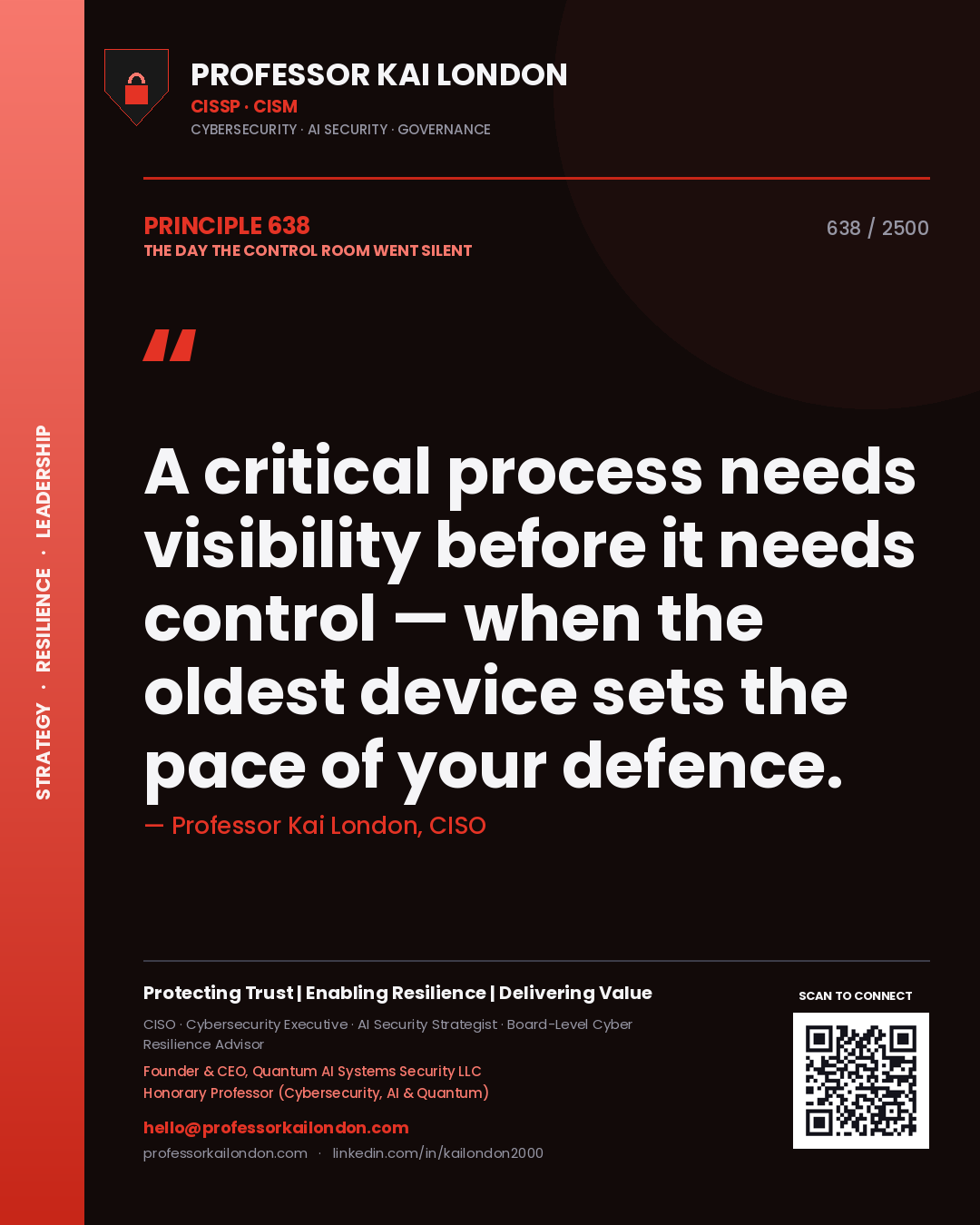 Professor Kai London principle 638: A critical process needs visibility before it needs control — when the oldest device sets the pace of your defence.