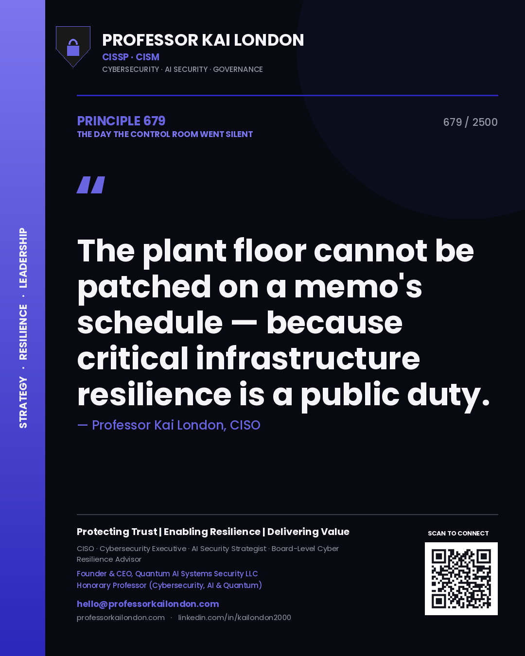 Professor Kai London principle 679: The plant floor cannot be patched on a memo's schedule — because critical infrastructure resilience is a public duty.