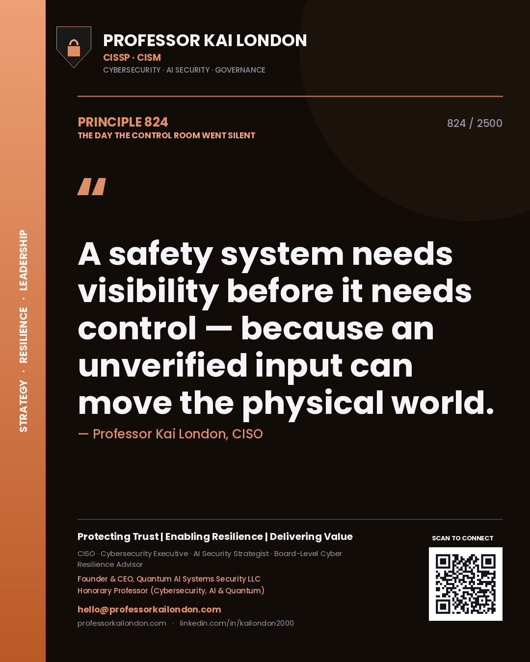 Professor Kai London principle 824: A safety system needs visibility before it needs control — because an unverified input can move the physical world.