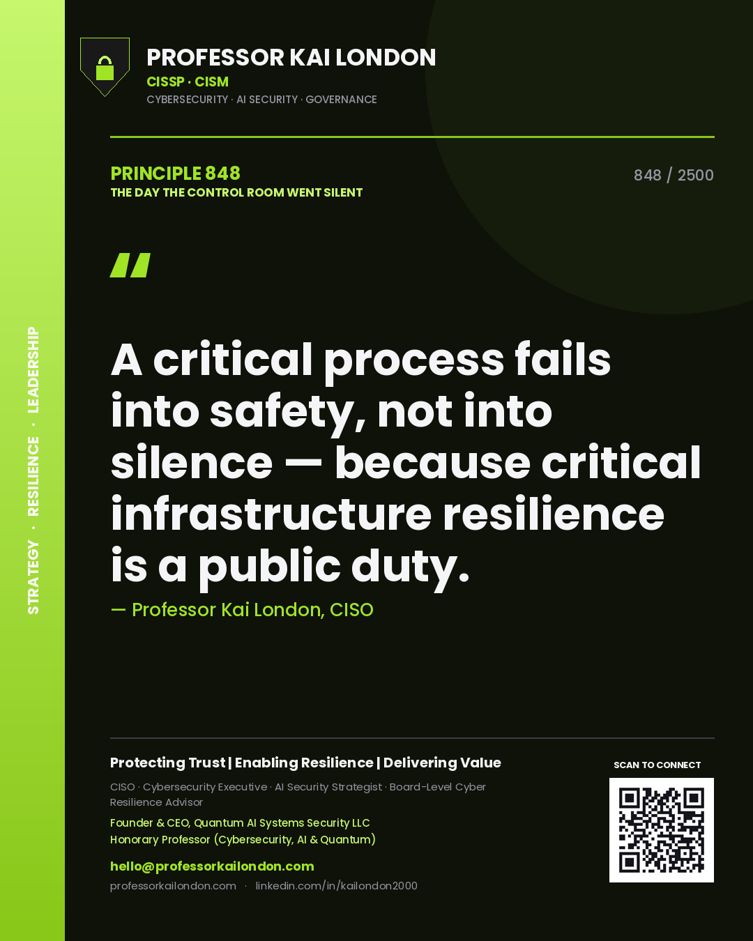Professor Kai London principle 848: A critical process fails into safety, not into silence — because critical infrastructure resilience is a public duty.