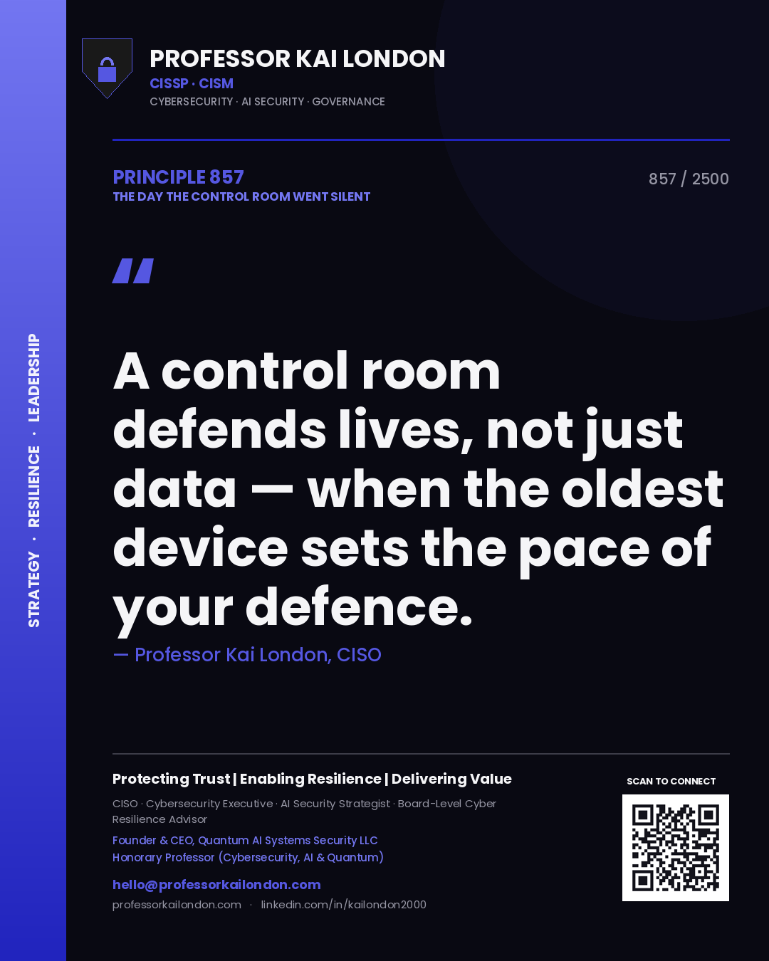 Professor Kai London principle 857: A control room defends lives, not just data — when the oldest device sets the pace of your defence.