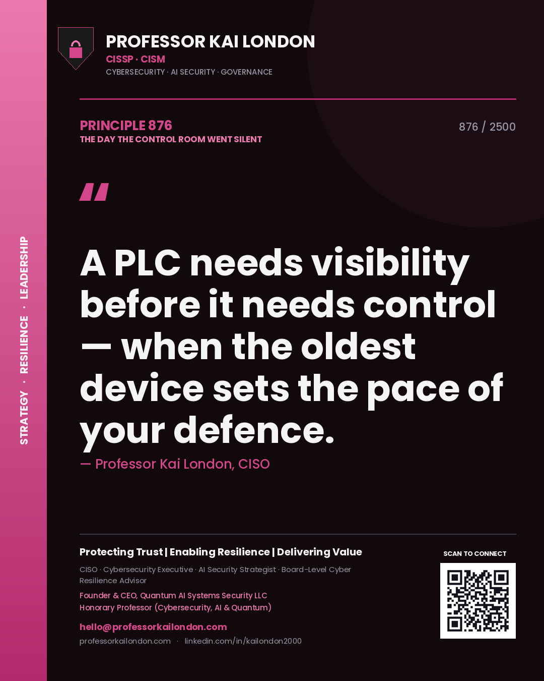 Professor Kai London principle 876: A PLC needs visibility before it needs control — when the oldest device sets the pace of your defence.