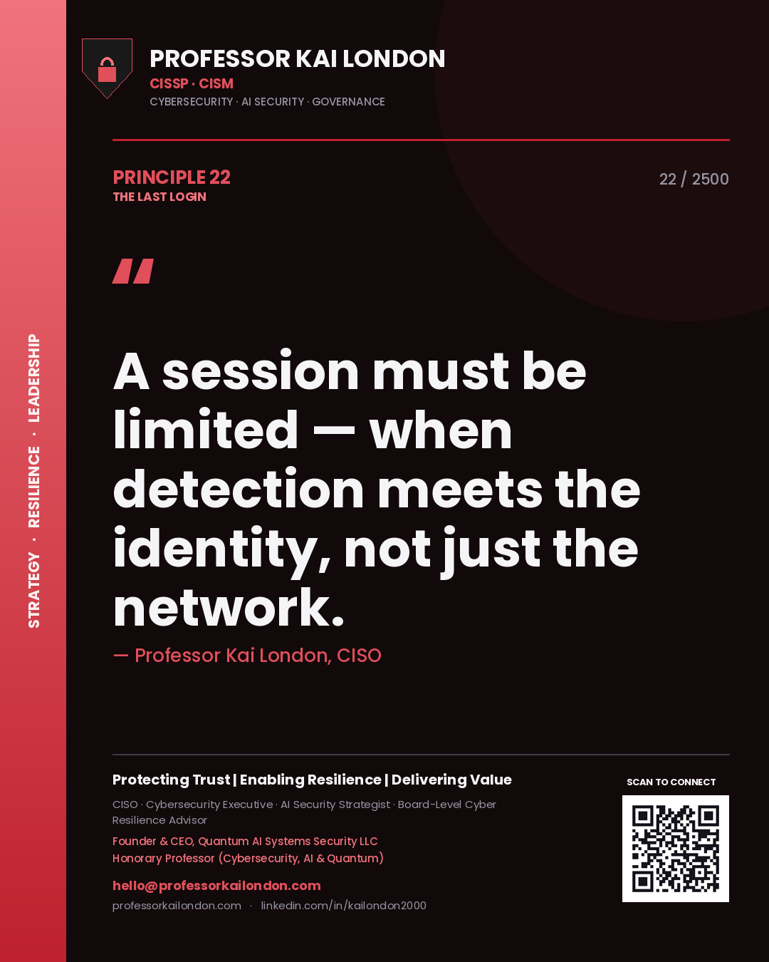 Professor Kai London principle 22: A session must be limited — when detection meets the identity, not just the network.
