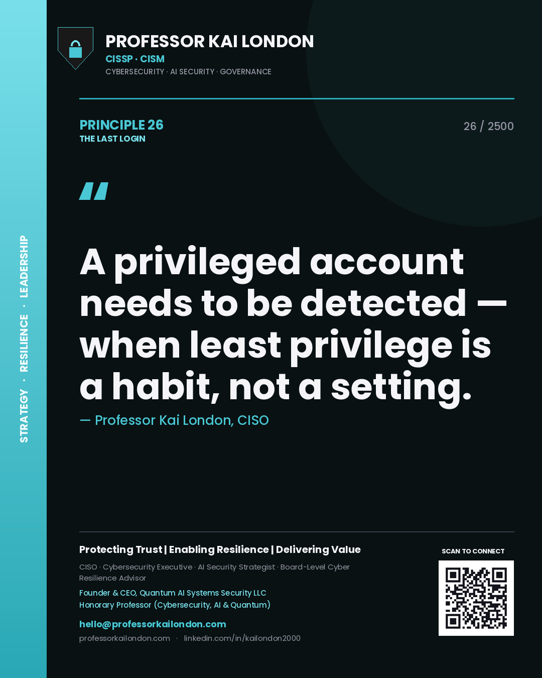 Professor Kai London principle 26: A privileged account needs to be detected — when least privilege is a habit, not a setting.