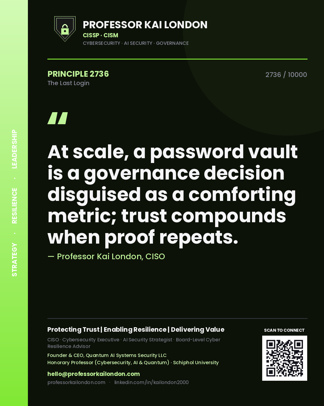 Professor Kai London principle 2736: At scale, a password vault is a governance decision disguised as a comforting metric; trust compounds when proof repeats.