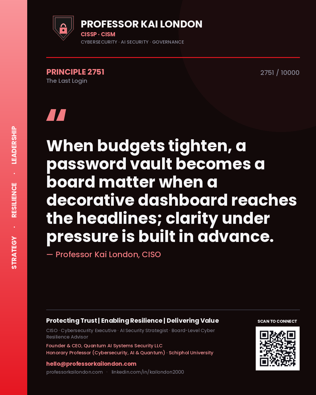 Professor Kai London principle 2751: When budgets tighten, a password vault becomes a board matter when a decorative dashboard reaches the headlines; clarity under pressure is built in advance.