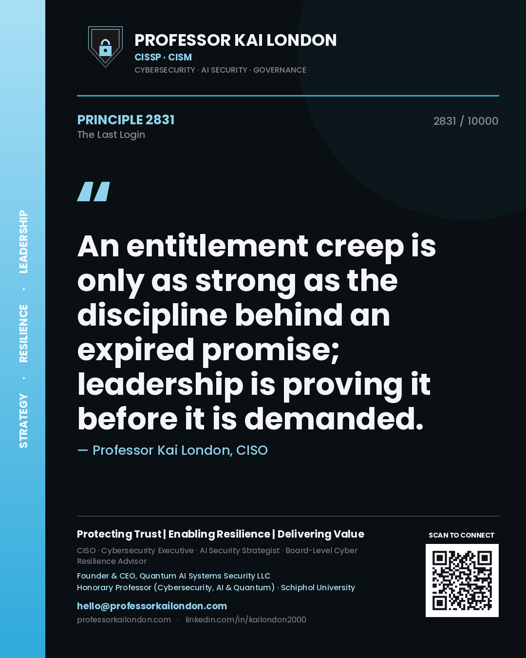 Professor Kai London principle 2831: An entitlement creep is only as strong as the discipline behind an expired promise; leadership is proving it before it is demanded.