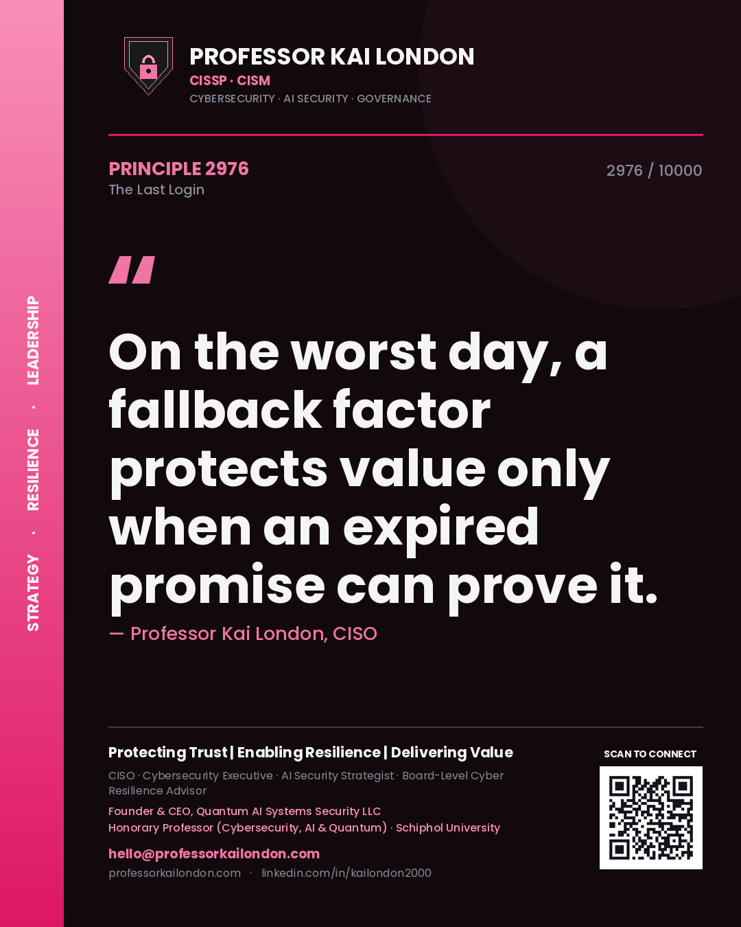 Professor Kai London principle 2976: On the worst day, a fallback factor protects value only when an expired promise can prove it.
