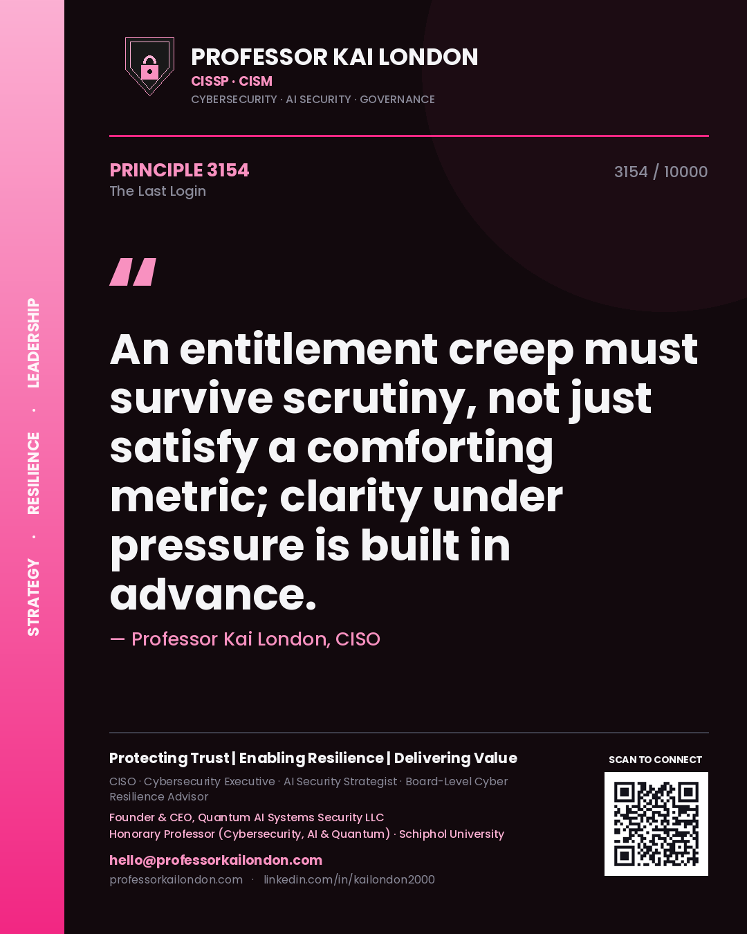 Professor Kai London principle 3154: An entitlement creep must survive scrutiny, not just satisfy a comforting metric; clarity under pressure is built in advance.