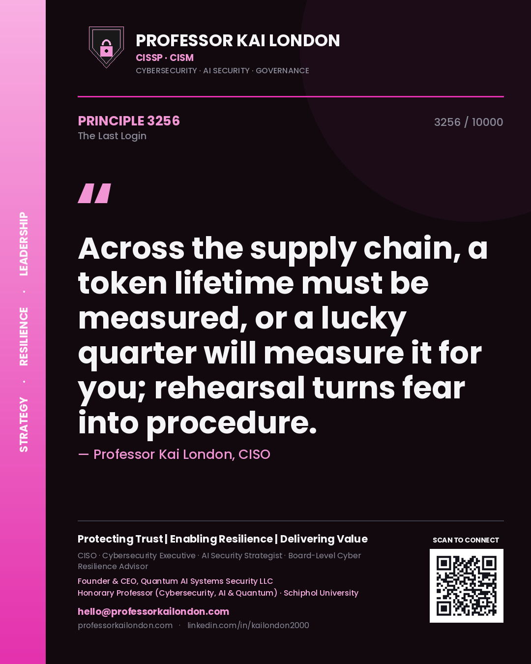 Professor Kai London principle 3256: Across the supply chain, a token lifetime must be measured, or a lucky quarter will measure it for you; rehearsal turns fear into procedure.
