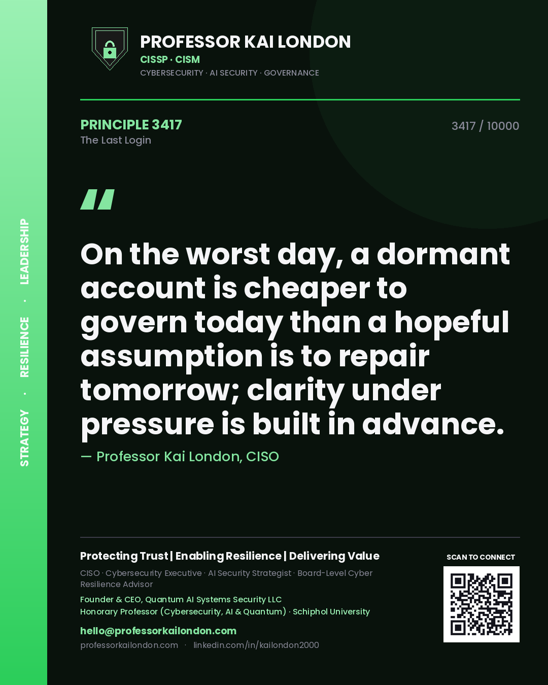 Professor Kai London principle 3417: On the worst day, a dormant account is cheaper to govern today than a hopeful assumption is to repair tomorrow; clarity under pressure is built in advance.