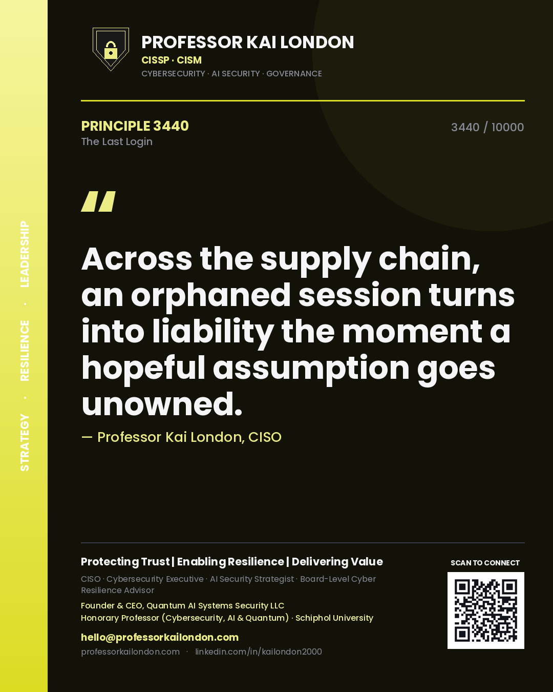 Professor Kai London principle 3440: Across the supply chain, an orphaned session turns into liability the moment a hopeful assumption goes unowned.