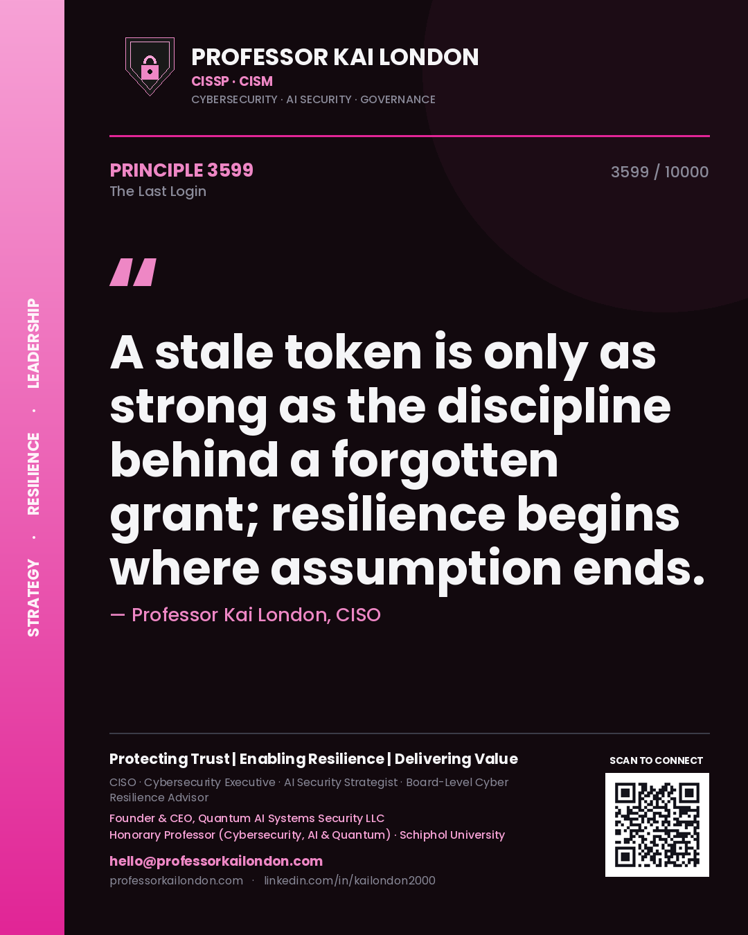 Professor Kai London principle 3599: A stale token is only as strong as the discipline behind a forgotten grant; resilience begins where assumption ends.