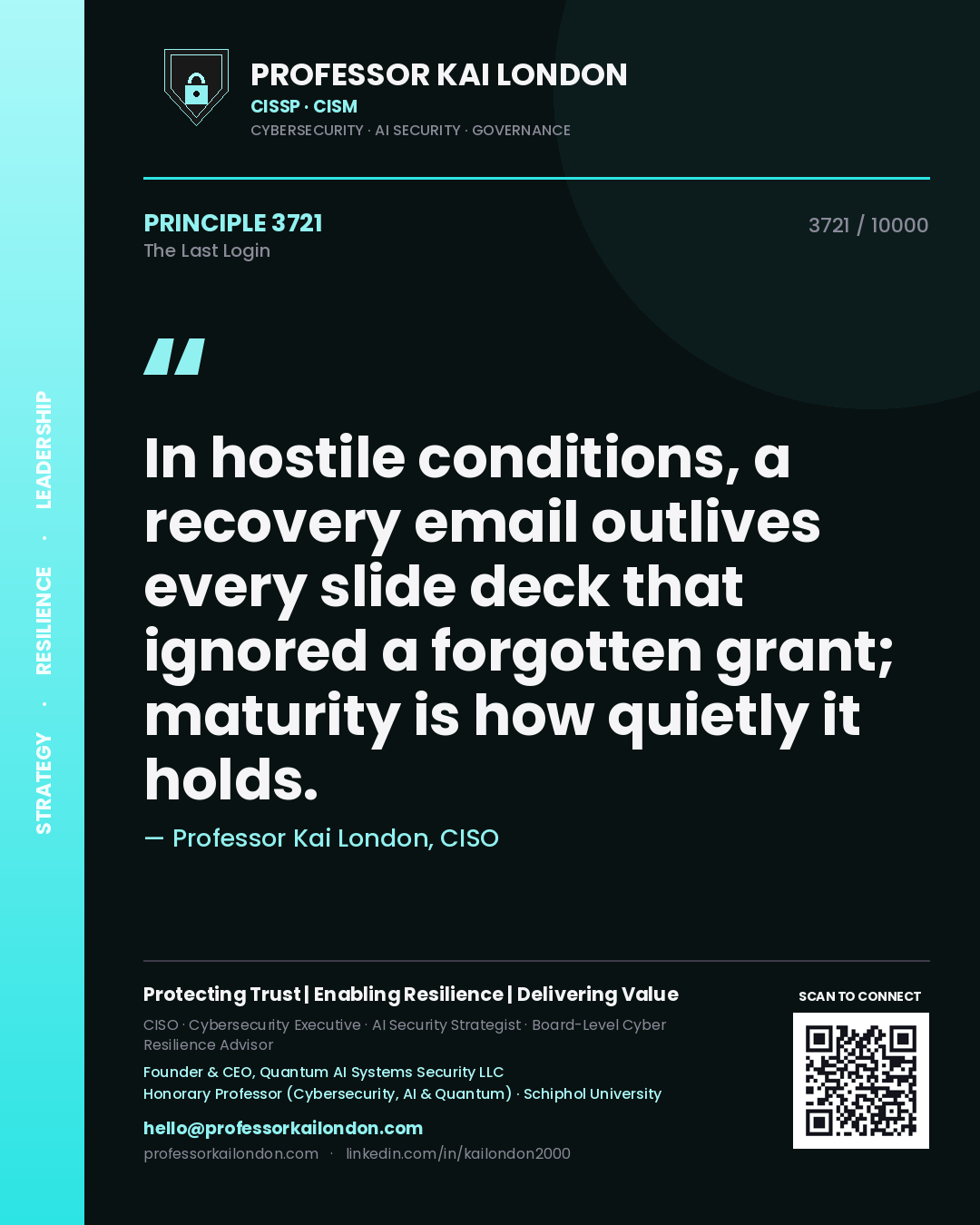 Professor Kai London principle 3721: In hostile conditions, a recovery email outlives every slide deck that ignored a forgotten grant; maturity is how quietly it holds.