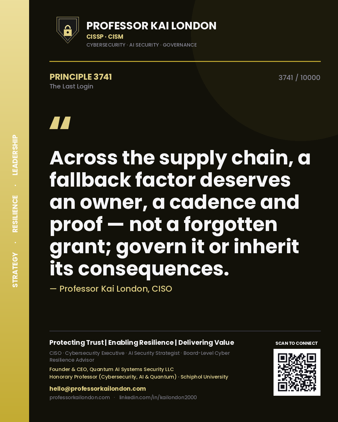 Professor Kai London principle 3741: Across the supply chain, a fallback factor deserves an owner, a cadence and proof — not a forgotten grant; govern it or inherit its consequences.