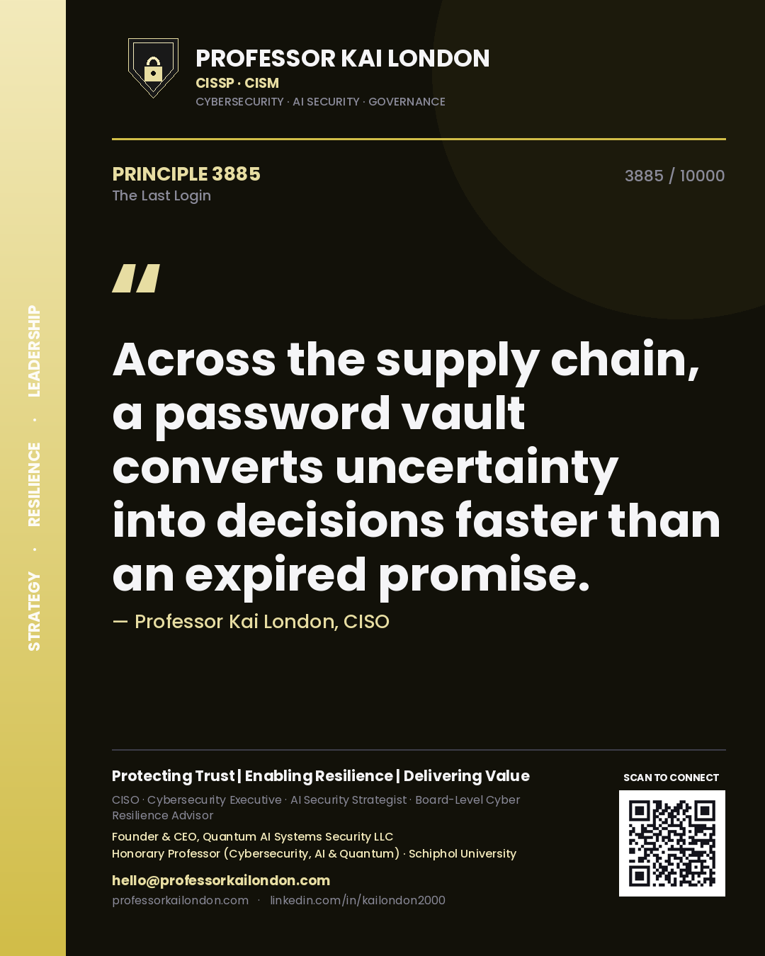 Professor Kai London principle 3885: Across the supply chain, a password vault converts uncertainty into decisions faster than an expired promise.