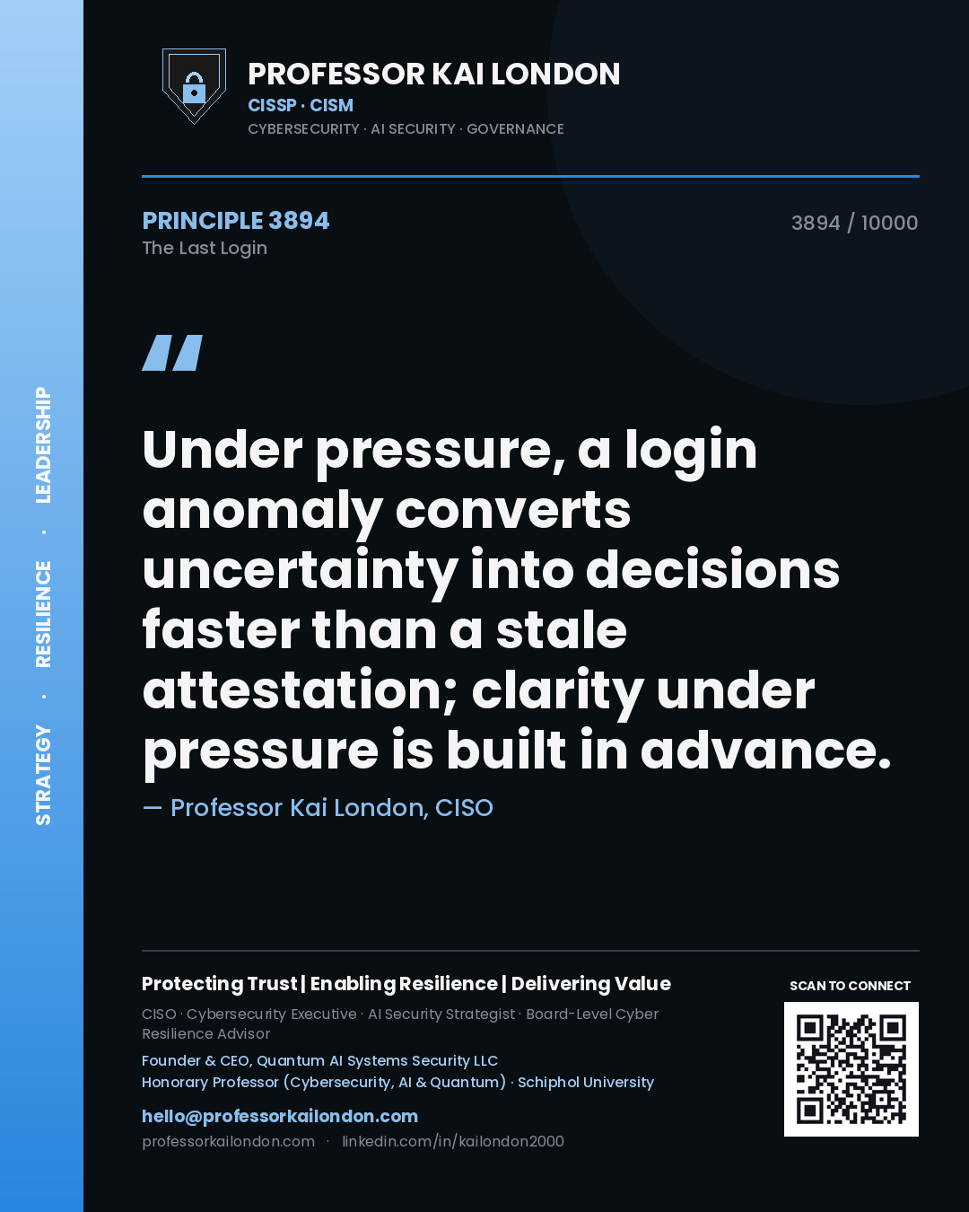 Professor Kai London principle 3894: Under pressure, a login anomaly converts uncertainty into decisions faster than a stale attestation; clarity under pressure is built in advance.