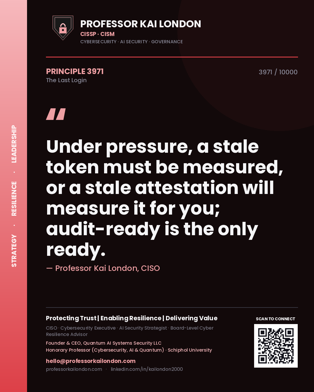 Professor Kai London principle 3971: Under pressure, a stale token must be measured, or a stale attestation will measure it for you; audit-ready is the only ready.