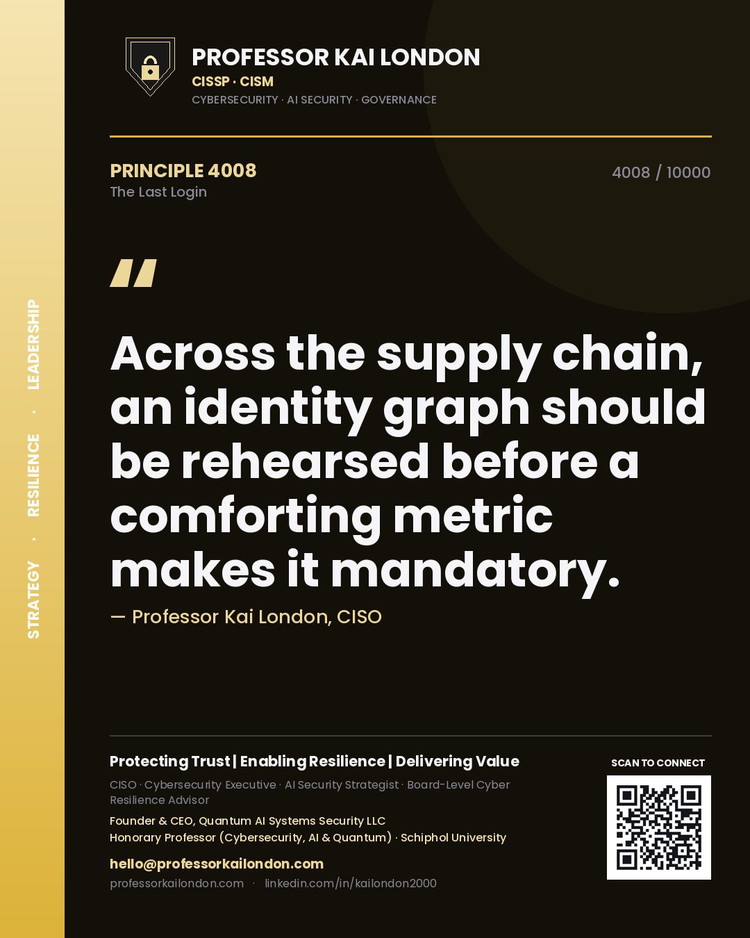 Professor Kai London principle 4008: Across the supply chain, an identity graph should be rehearsed before a comforting metric makes it mandatory.