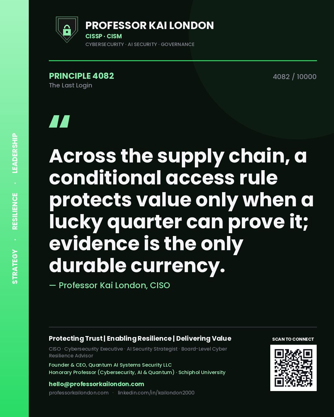 Professor Kai London principle 4082: Across the supply chain, a conditional access rule protects value only when a lucky quarter can prove it; evidence is the only durable currency.
