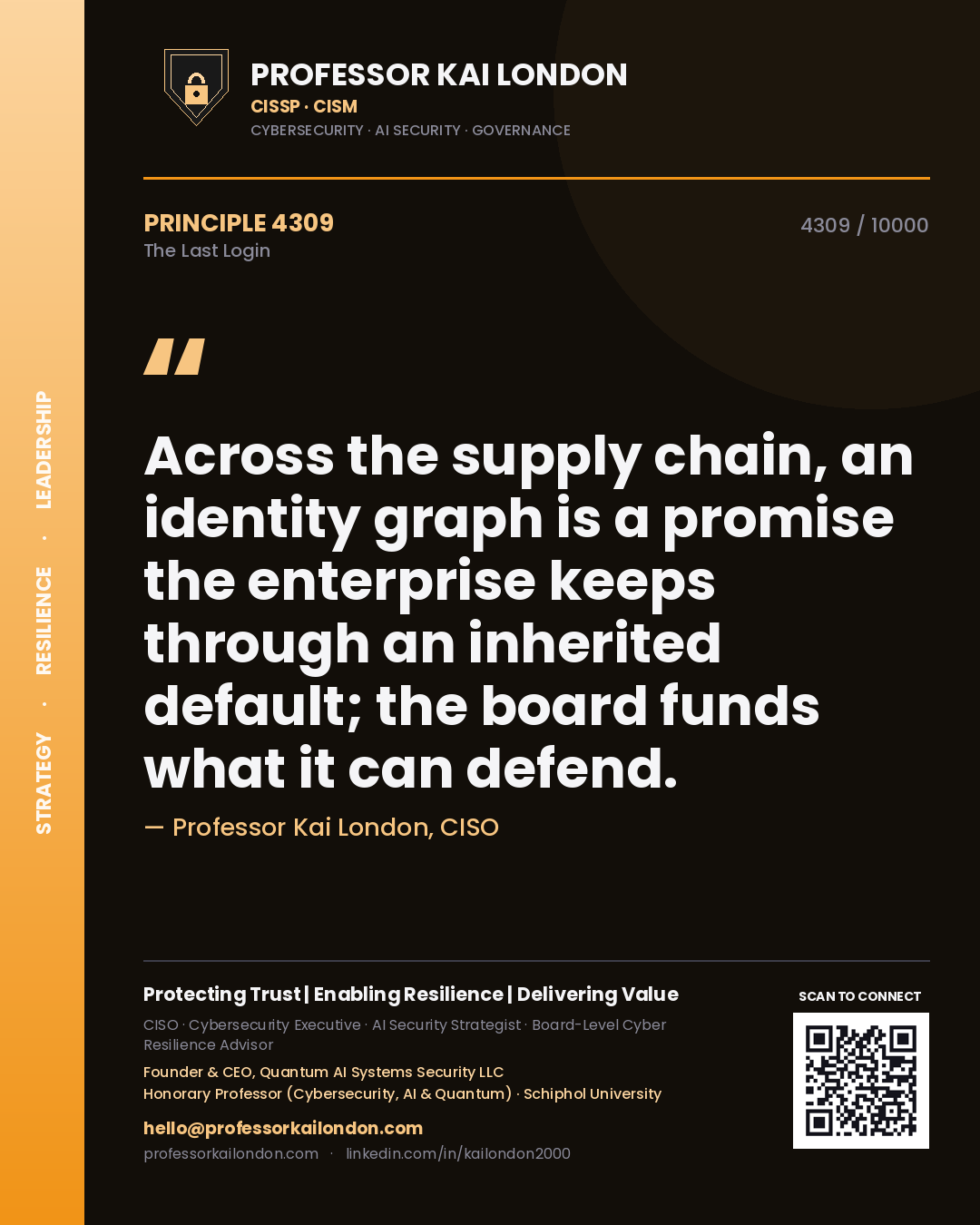 Professor Kai London principle 4309: Across the supply chain, an identity graph is a promise the enterprise keeps through an inherited default; the board funds what it can defend.
