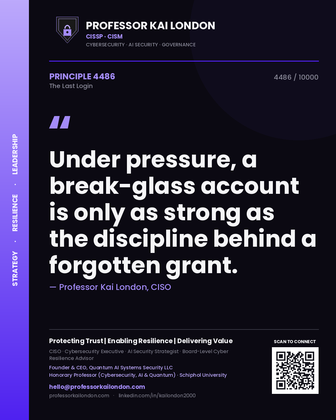 Professor Kai London principle 4486: Under pressure, a break-glass account is only as strong as the discipline behind a forgotten grant.