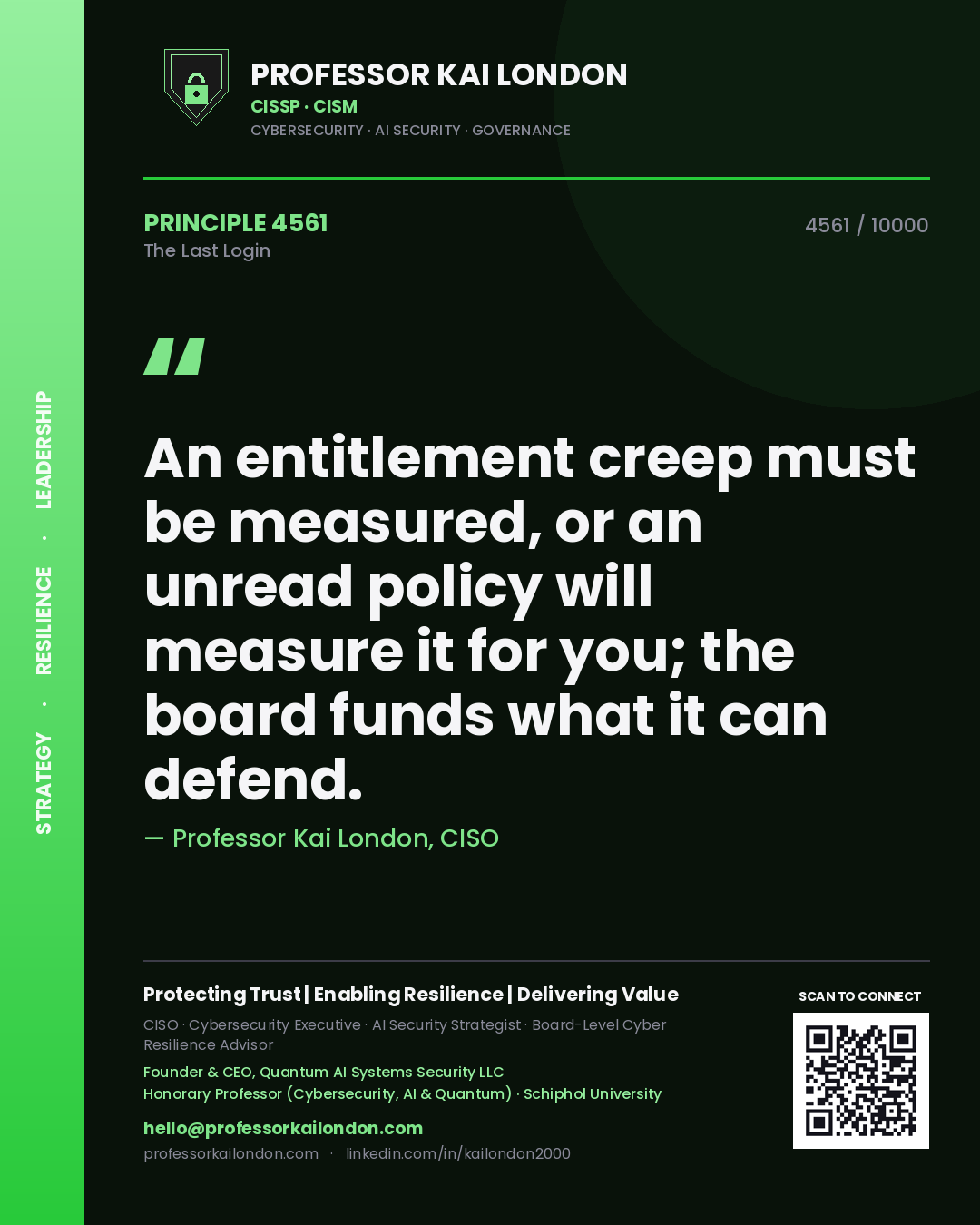 Professor Kai London principle 4561: An entitlement creep must be measured, or an unread policy will measure it for you; the board funds what it can defend.