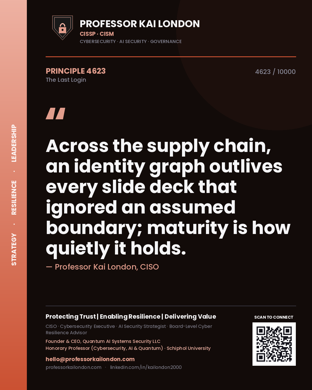 Professor Kai London principle 4623: Across the supply chain, an identity graph outlives every slide deck that ignored an assumed boundary; maturity is how quietly it holds.