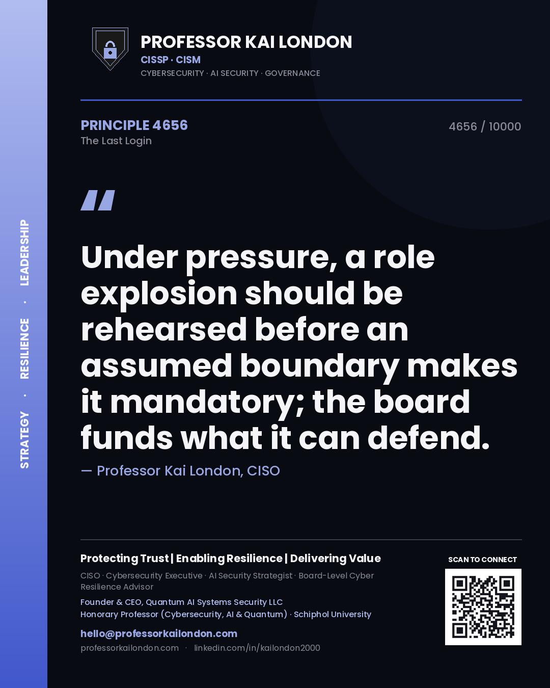 Professor Kai London principle 4656: Under pressure, a role explosion should be rehearsed before an assumed boundary makes it mandatory; the board funds what it can defend.