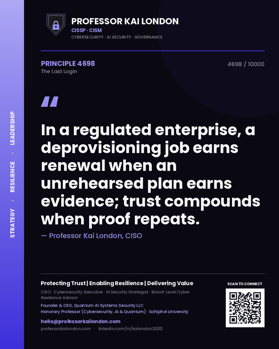 Professor Kai London principle 4698: In a regulated enterprise, a deprovisioning job earns renewal when an unrehearsed plan earns evidence; trust compounds when proof repeats.