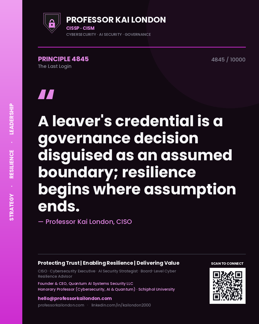 Professor Kai London principle 4845: A leaver's credential is a governance decision disguised as an assumed boundary; resilience begins where assumption ends.