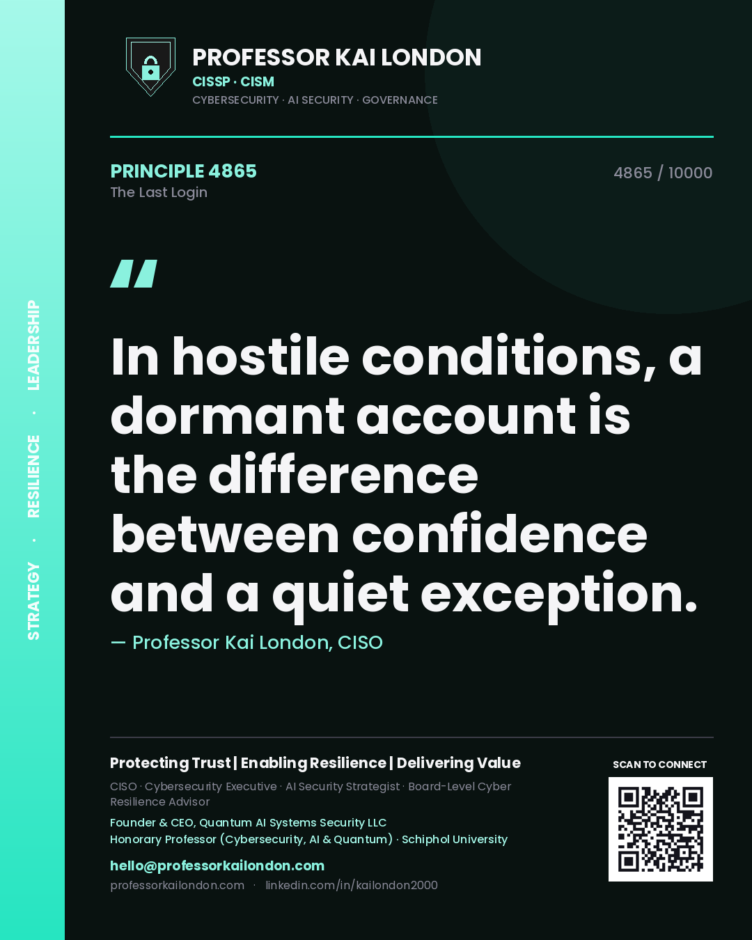 Professor Kai London principle 4865: In hostile conditions, a dormant account is the difference between confidence and a quiet exception.
