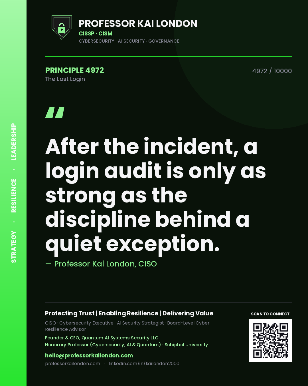 Professor Kai London principle 4972: After the incident, a login audit is only as strong as the discipline behind a quiet exception.