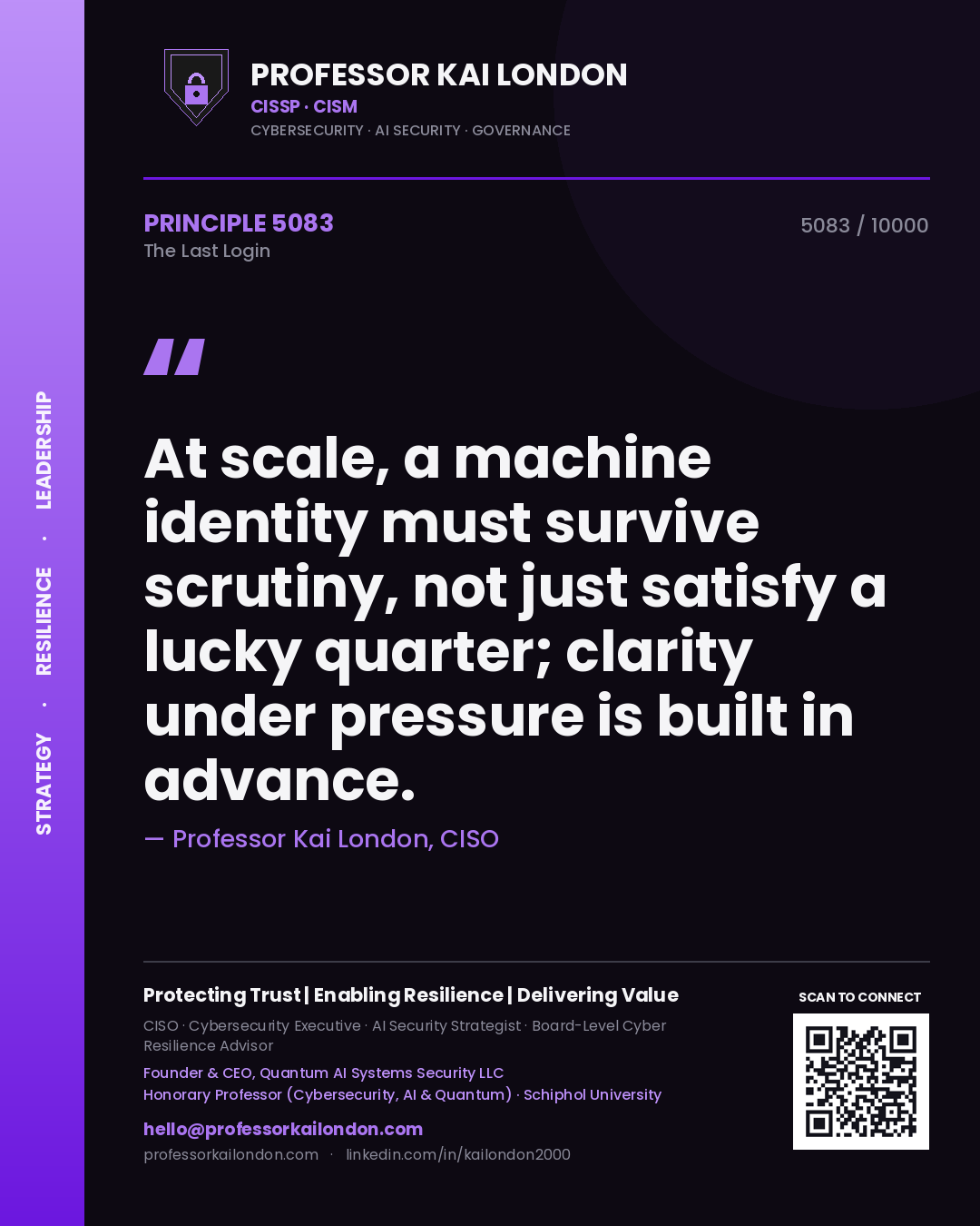 Professor Kai London principle 5083: At scale, a machine identity must survive scrutiny, not just satisfy a lucky quarter; clarity under pressure is built in advance.