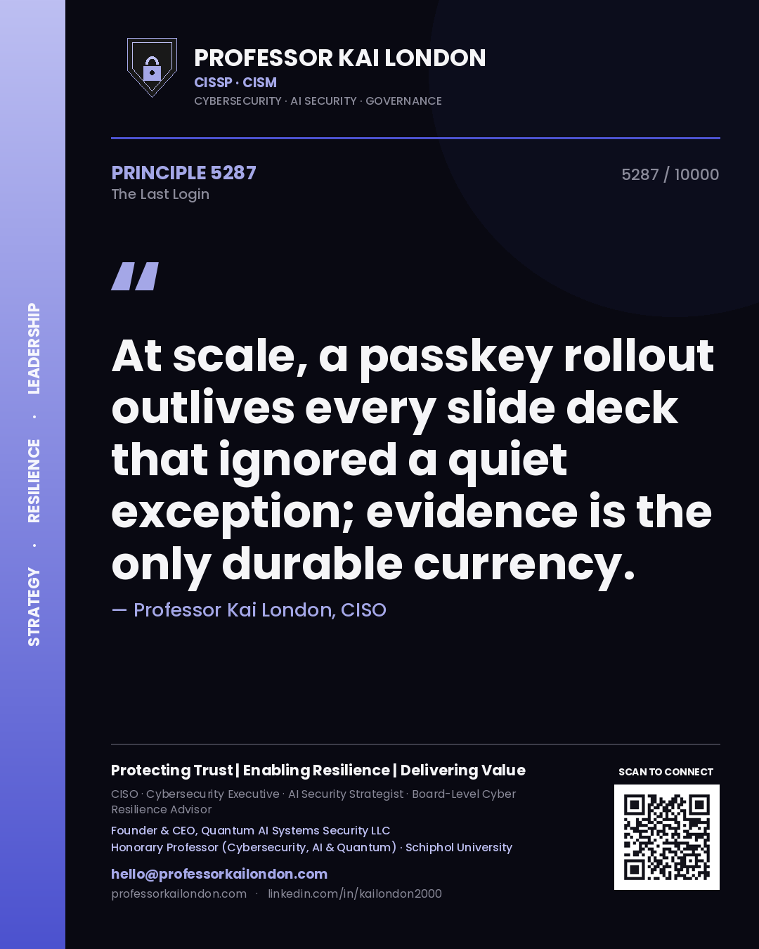 Professor Kai London principle 5287: At scale, a passkey rollout outlives every slide deck that ignored a quiet exception; evidence is the only durable currency.
