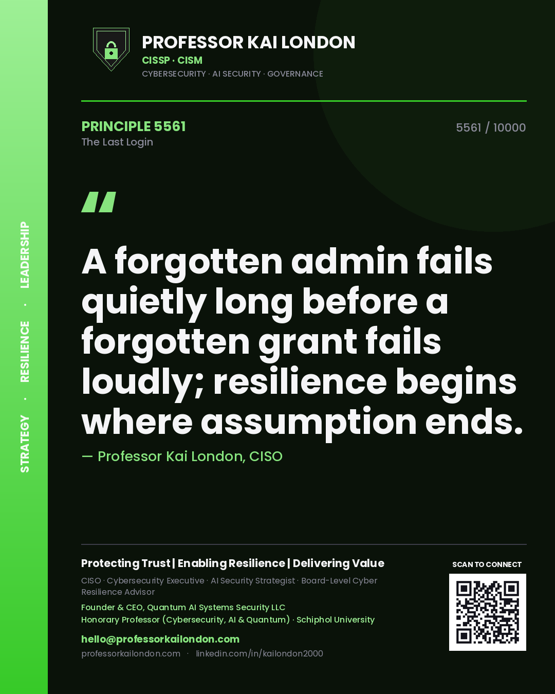 Professor Kai London principle 5561: A forgotten admin fails quietly long before a forgotten grant fails loudly; resilience begins where assumption ends.