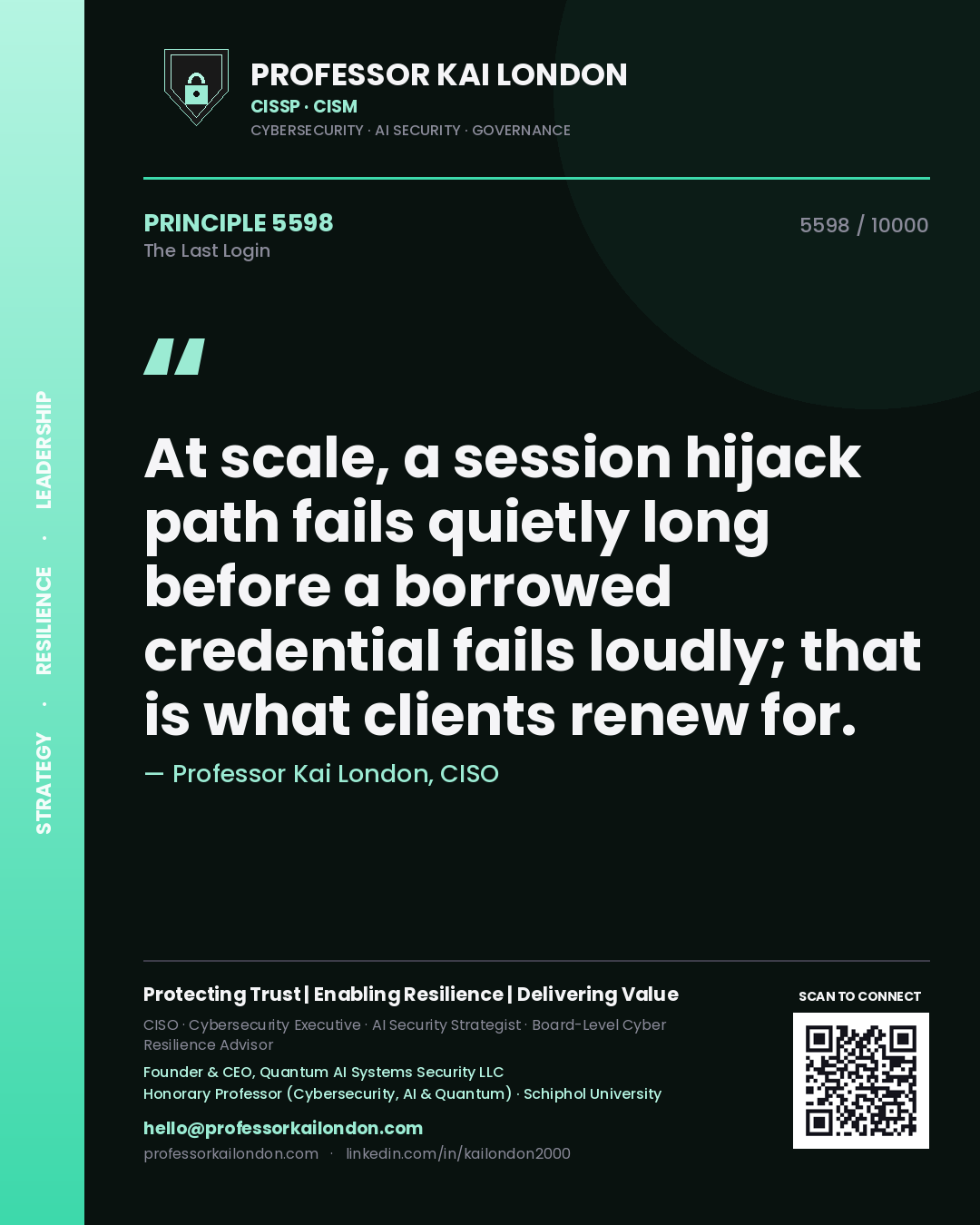 Professor Kai London principle 5598: At scale, a session hijack path fails quietly long before a borrowed credential fails loudly; that is what clients renew for.